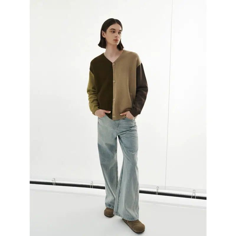 Contrast Splits Cardigan Knit Korean Street Fashion Cardigan By 11St Crops Shop Online at OH Vault