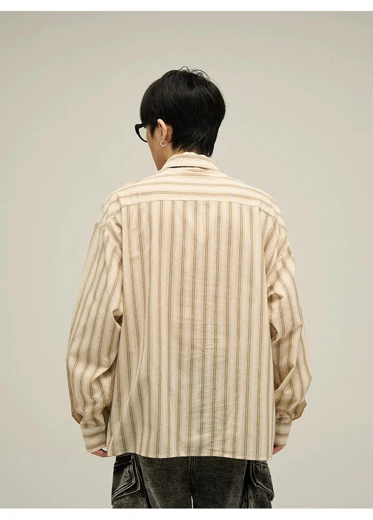 Vintage Stripes Short & Long Sleeves Shirt Set Korean Street Fashion Clothing Set By 77Flight Shop Online at OH Vault