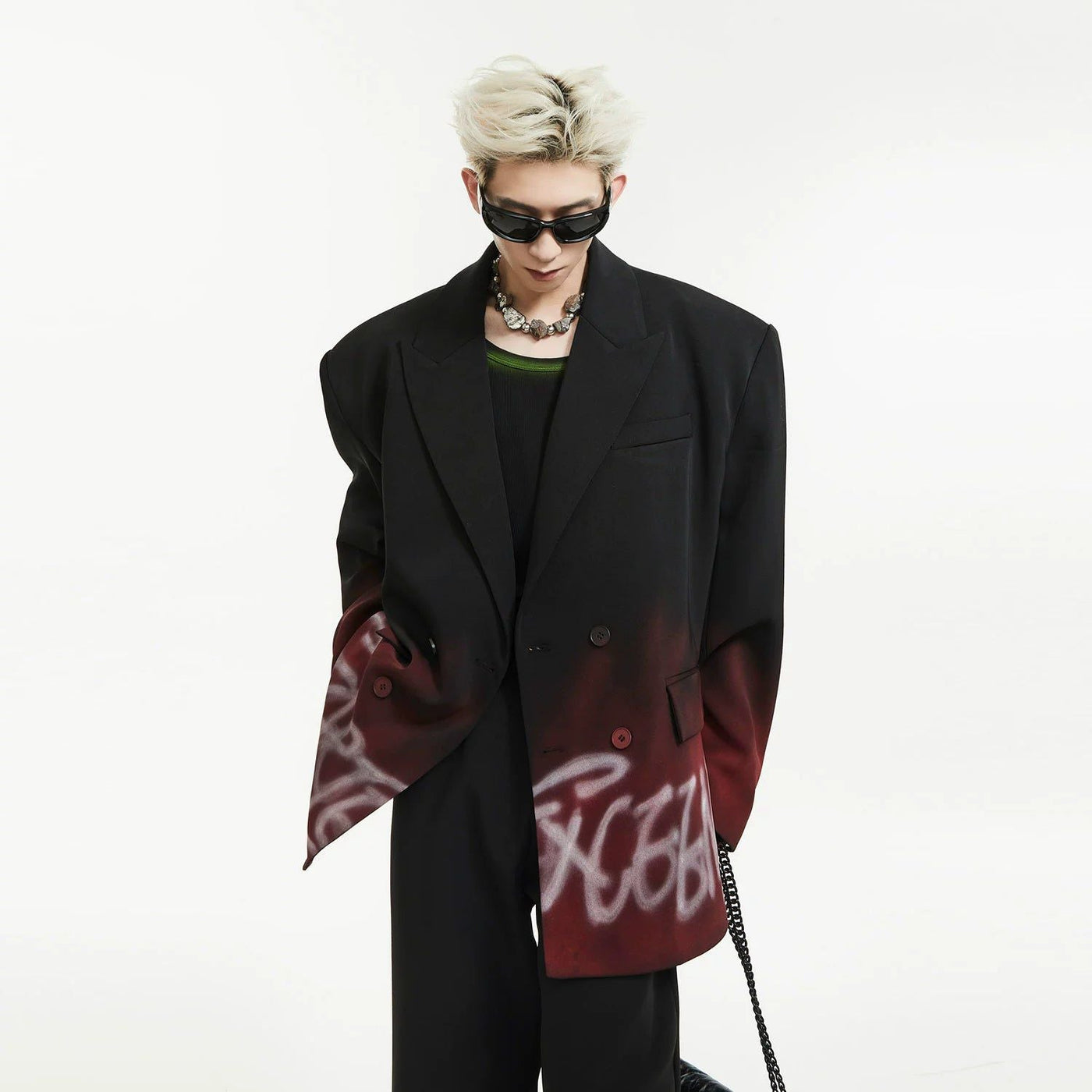 Hand-Painted Lettered Logo Blazer Korean Street Fashion Blazer By Slim Black Shop Online at OH Vault