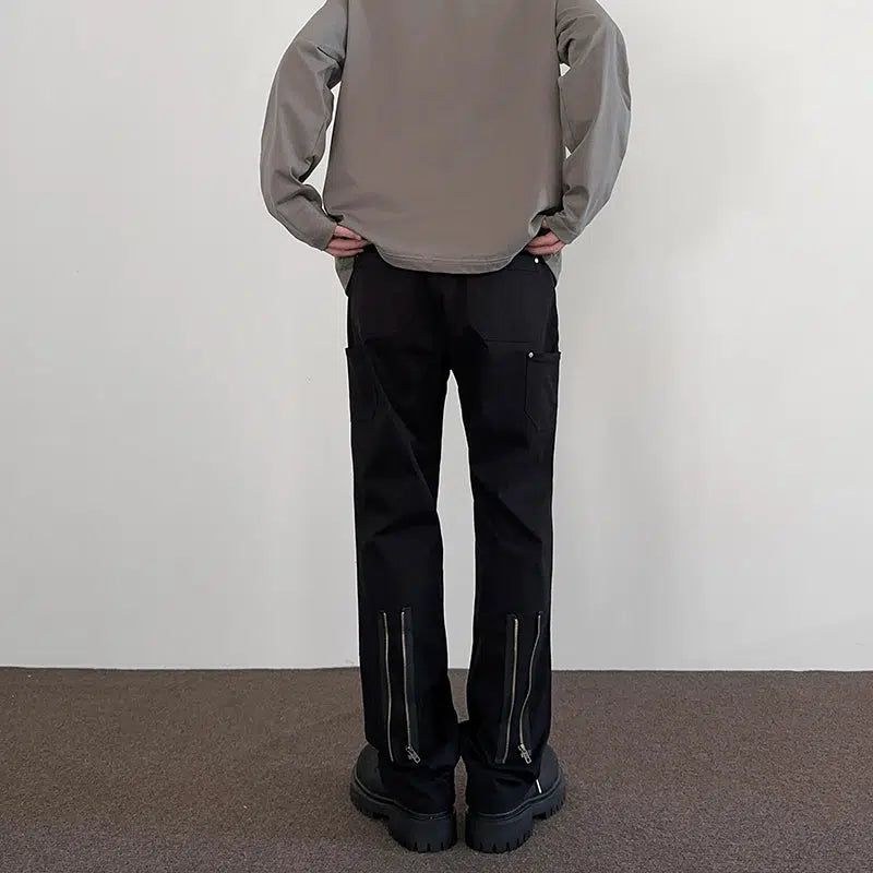 Zipped Back Bootcut Pants Korean Street Fashion Pants By A PUEE Shop Online at OH Vault