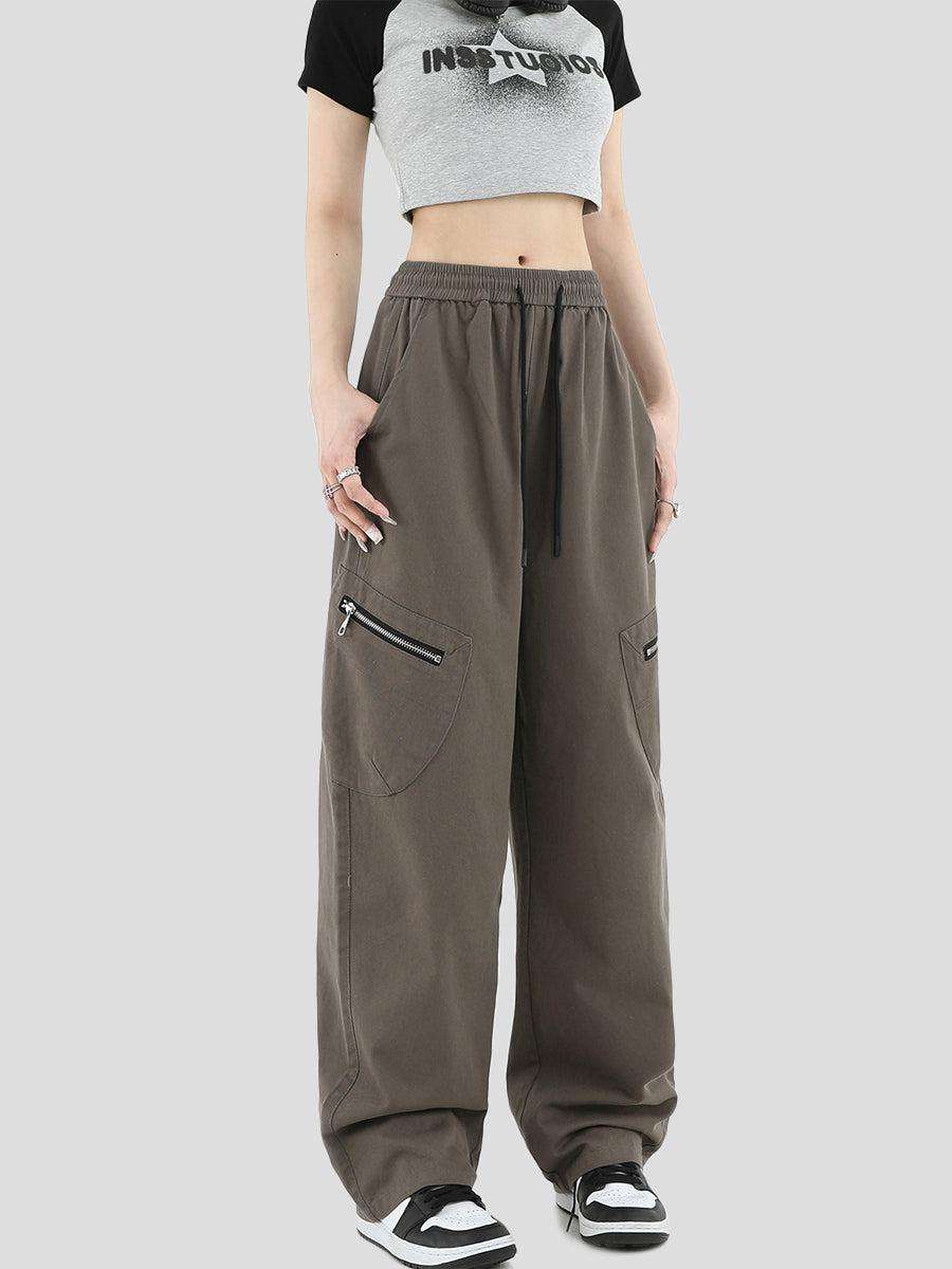 INS Korea Casual Zip Patched Pocket Loose Pants Korean Street Fashion Pants By INS Korea Shop Online at OH Vault