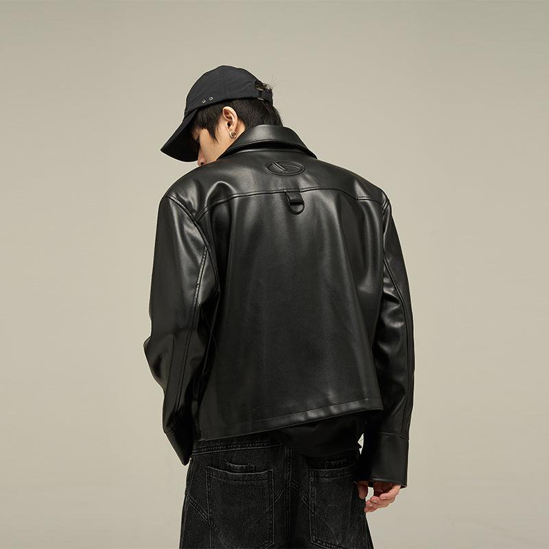 Flap Pockets Clean Fit Faux Leather Jacket Korean Street Fashion Jacket By 77Flight Shop Online at OH Vault