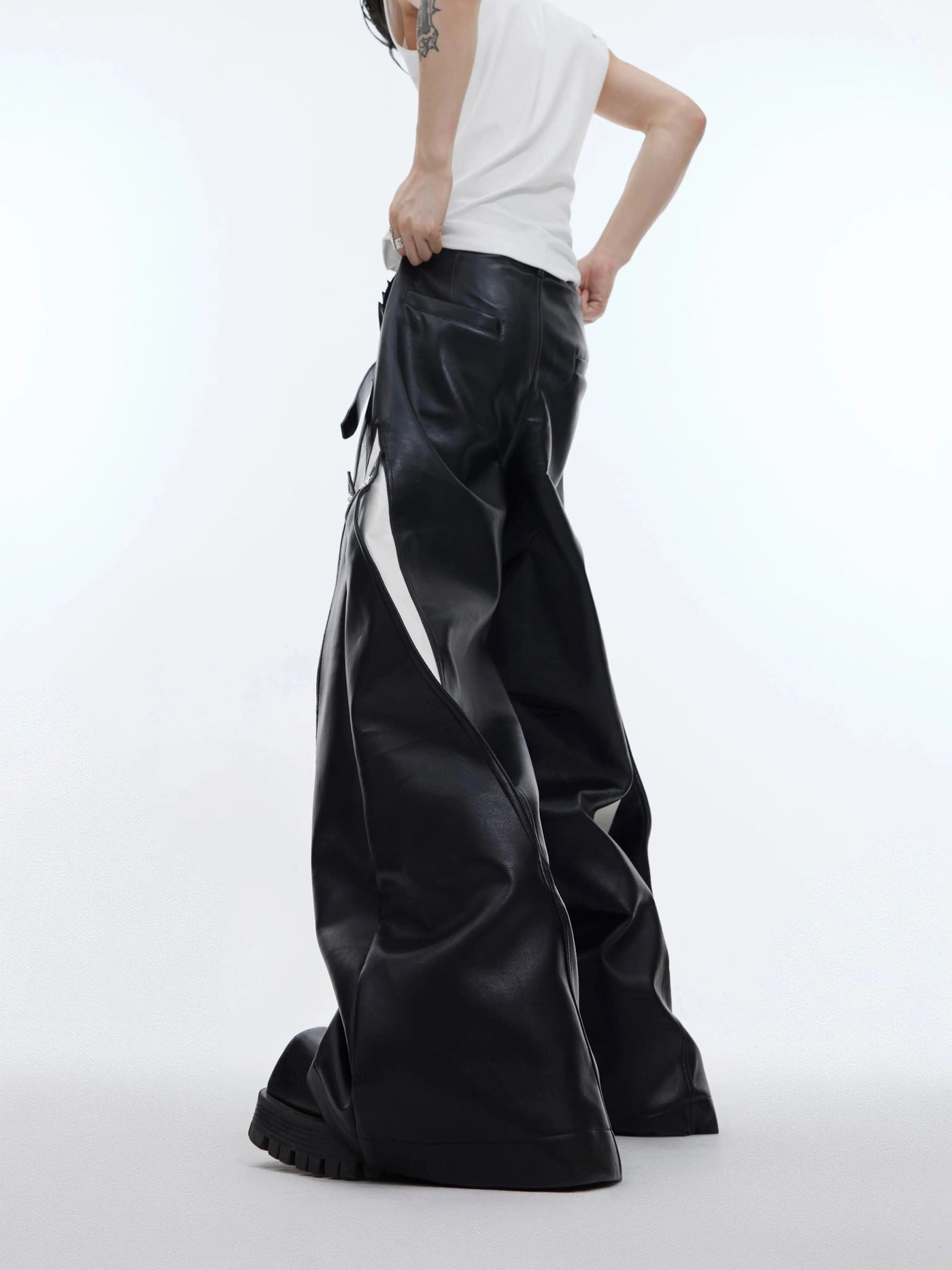 Splits Contrast PU Leather Pants Korean Street Fashion Pants By Argue Culture Shop Online at OH Vault