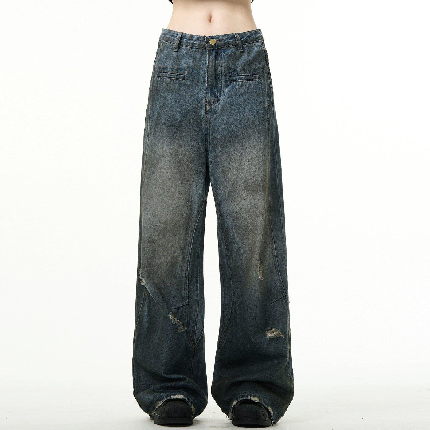 Distressed Spots Washed Jeans Korean Street Fashion Jeans By Mad Witch Shop Online at OH Vault