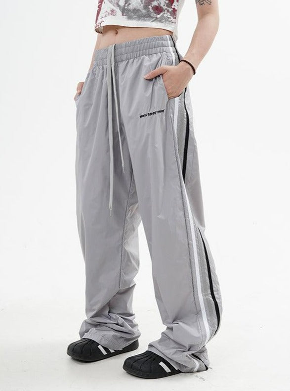 Side Striped Embroidery Text Sports Pants Korean Street Fashion Pants By Made Extreme Shop Online at OH Vault