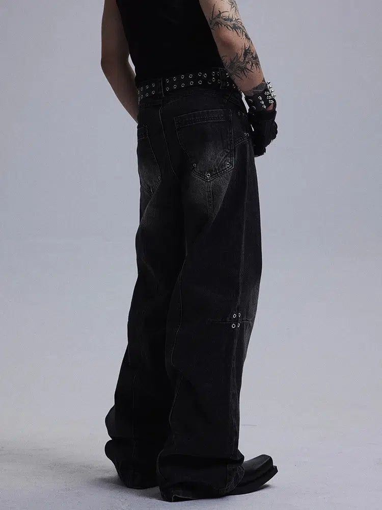 Heavy Washed Metallic Jeans Korean Street Fashion Jeans By Dark Fog Shop Online at OH Vault