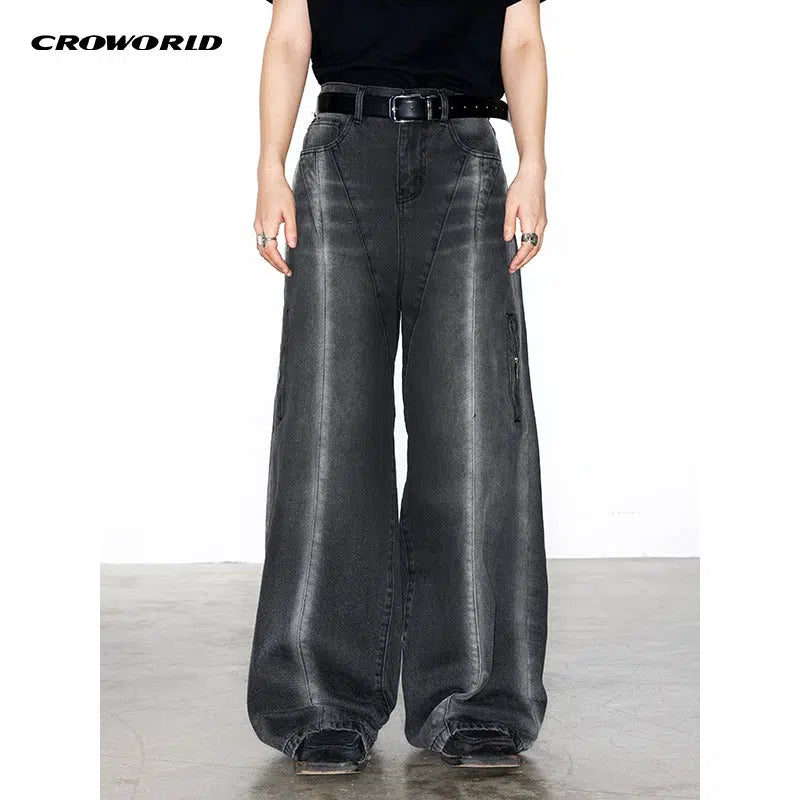 Lines Detail Washed Jeans Korean Street Fashion Jeans By Cro World Shop Online at OH Vault