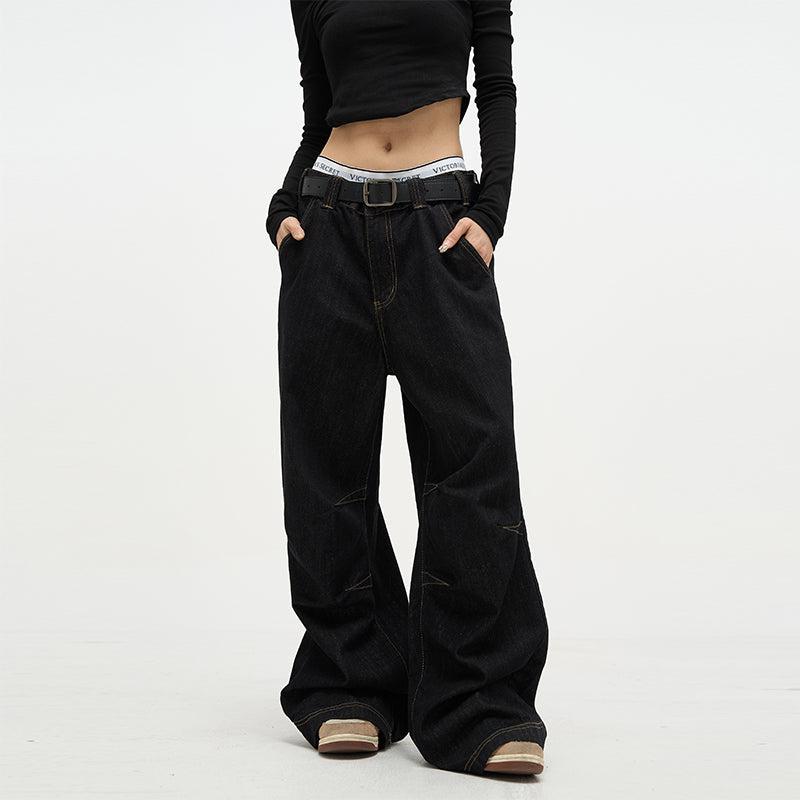 77Flight Stitched Detail Flare Leg Jeans Korean Street Fashion Jeans By 77Flight Shop Online at OH Vault