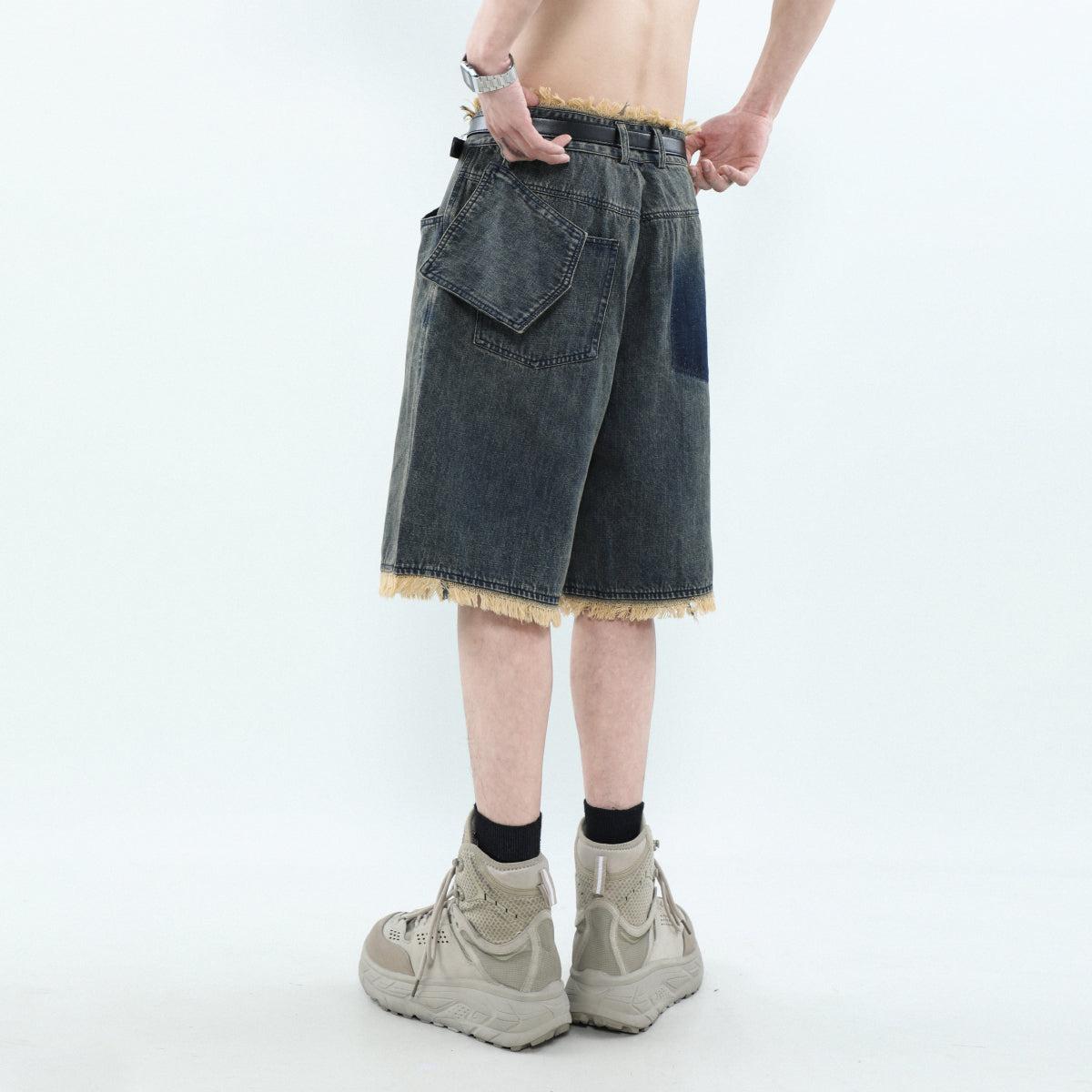 Asymmetric Pocket Tassel Hem Denim Shorts Korean Street Fashion Shorts By Mr Nearly Shop Online at OH Vault