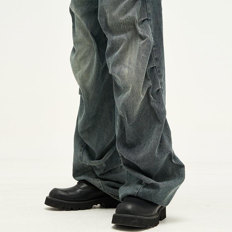 77Flight Washed Irregular Folds Jeans Korean Street Fashion Jeans By 77Flight Shop Online at OH Vault