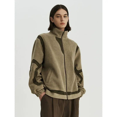 Contrast Lines Sherpa Bomber Jacket Korean Street Fashion Jacket By 11St Crops Shop Online at OH Vault