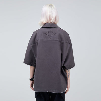 Logo Metal Buttoned Shirt Korean Street Fashion Shirt By Made Extreme Shop Online at OH Vault