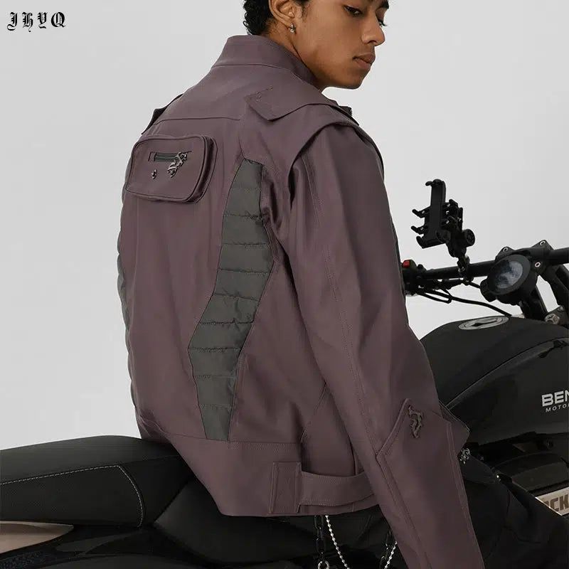 Detachable Sleeves Leather Jacket Korean Street Fashion Jacket By JHYQ Shop Online at OH Vault