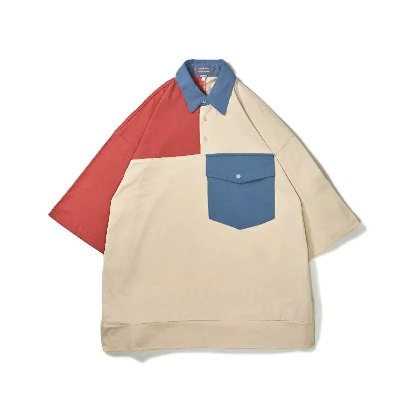 Color Block Abstract Oversized Polo Korean Street Fashion Polo By UMAMIISM Shop Online at OH Vault