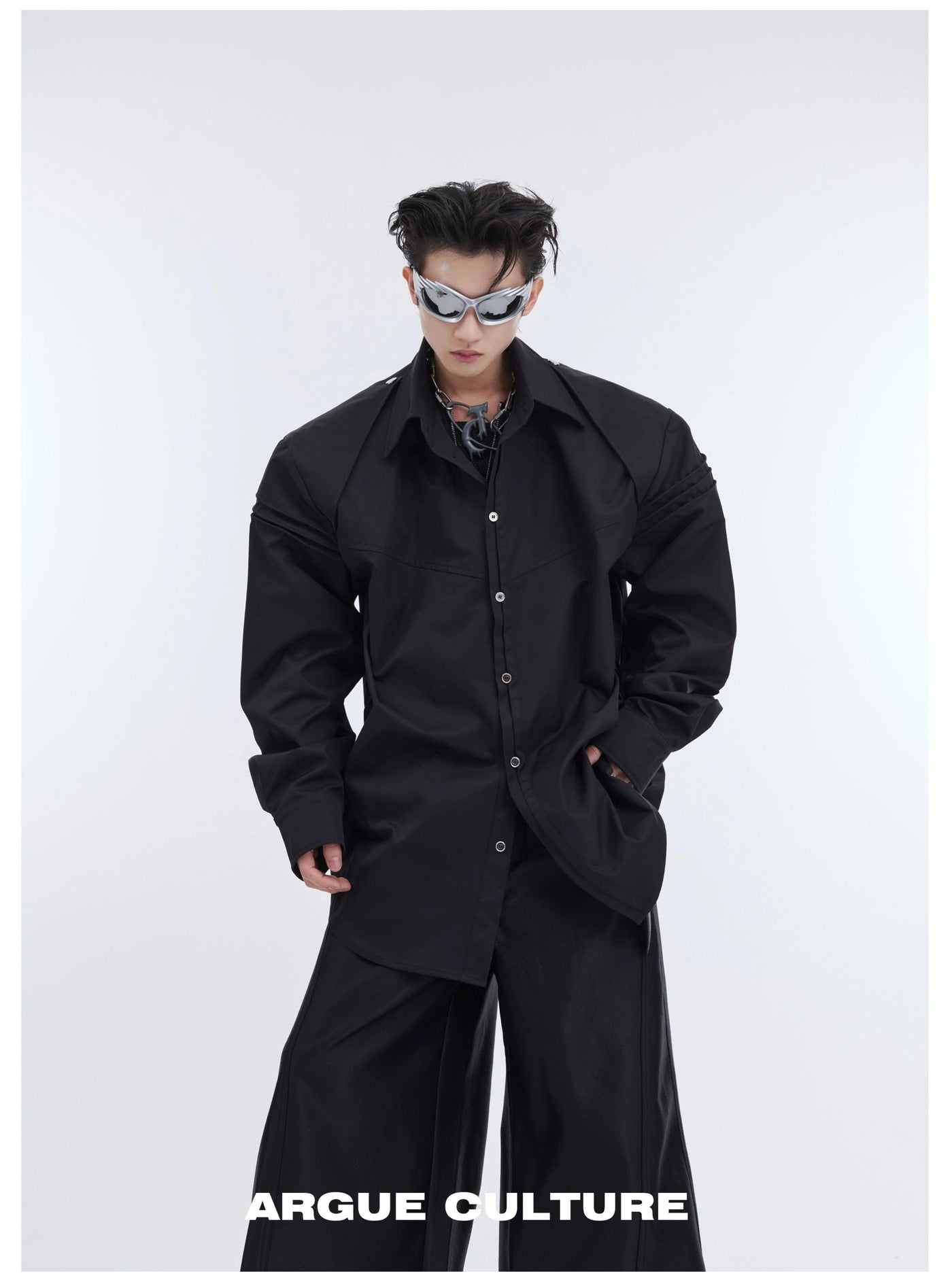 Deconstructed Shoulder Pad Shirt Korean Street Fashion Shirt By Argue Culture Shop Online at OH Vault