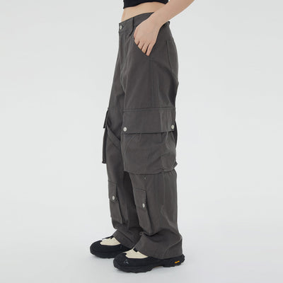 Buckle Strap Button Detailed Cargo Pants Korean Street Fashion Pants By Made Extreme Shop Online at OH Vault