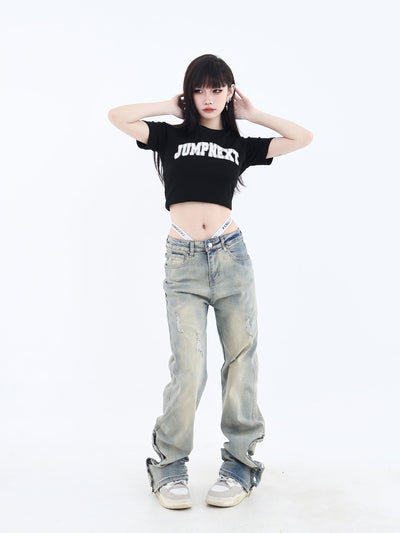 Side Zippered Washed Jeans Korean Street Fashion Jeans By Jump Next Shop Online at OH Vault