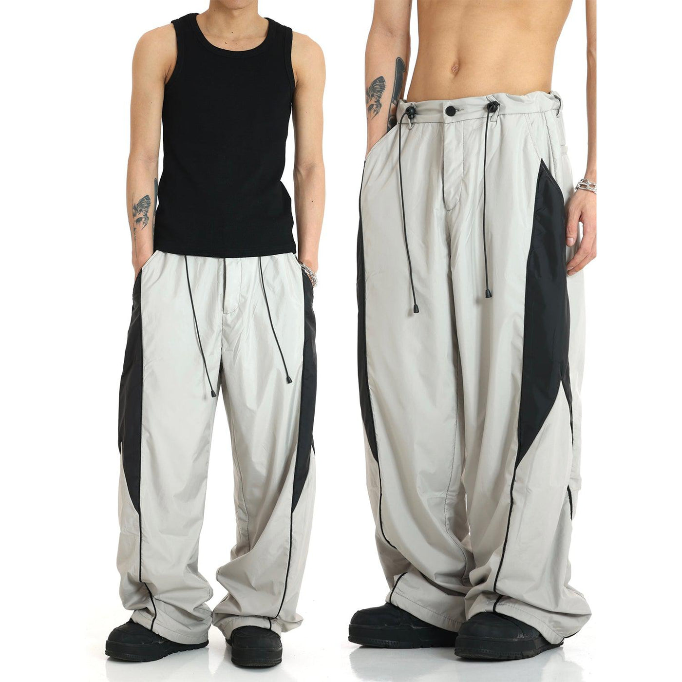 MEBXX Color Block Drawstring Track Pants Korean Street Fashion Pants By Made Extreme Shop Online at OH Vault