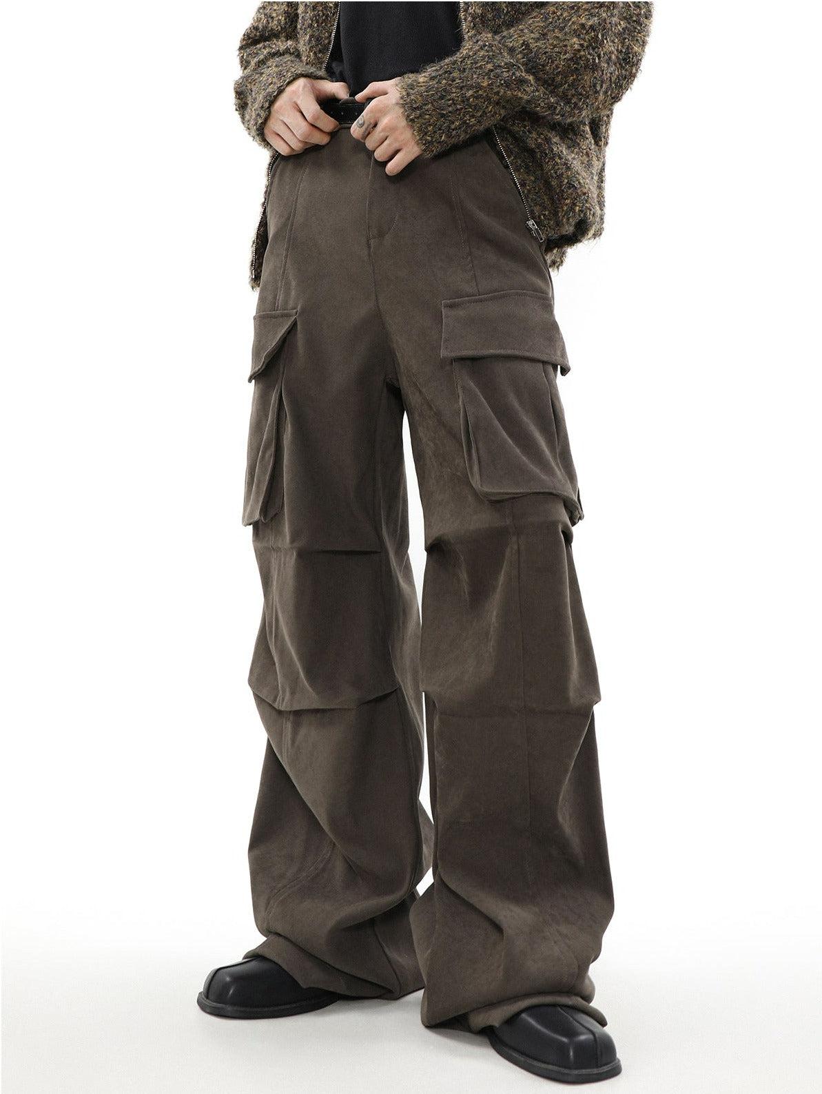 Knee Pleated Wide Cut Cargo Pants Korean Street Fashion Pants By Mr Nearly Shop Online at OH Vault