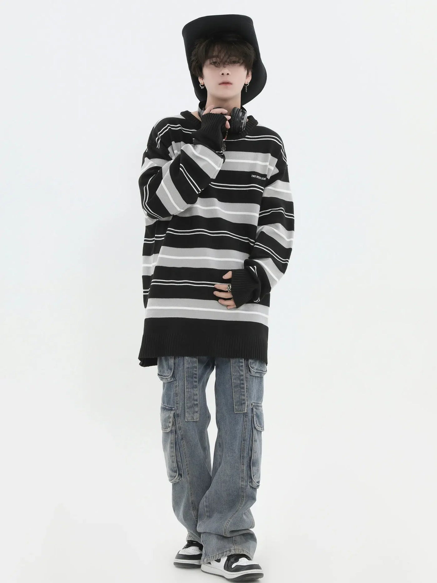 INS Korea Tri Tone Striped Loose Sweater Korean Street Fashion Sweater By INS Korea Shop Online at OH Vault