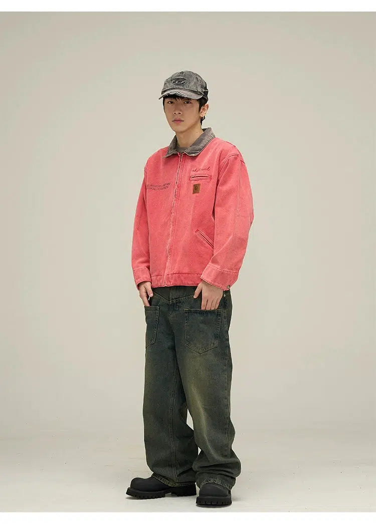 Contrast Collar Workwear Jacket Korean Street Fashion Jacket By 77Flight Shop Online at OH Vault