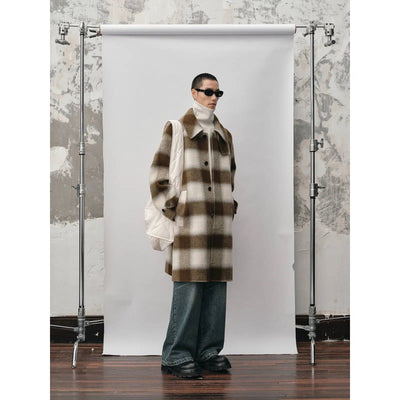 Wide Plaid Wool Long Coat Korean Street Fashion Long Coat By NANS Shop Online at OH Vault