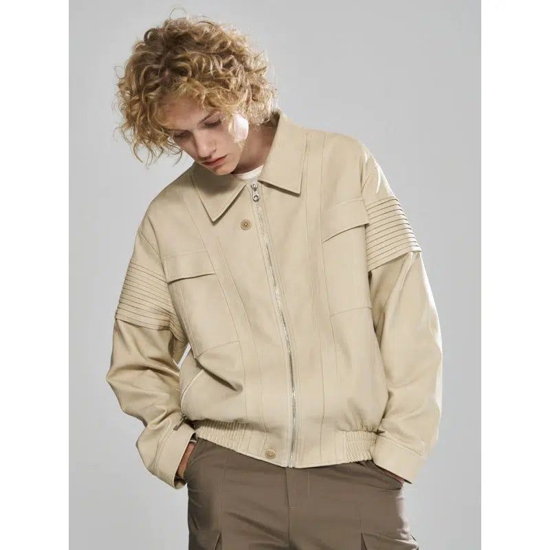 Flap Pocket Zipped Leather Jacket Korean Street Fashion Jacket By 11St Crops Shop Online at OH Vault