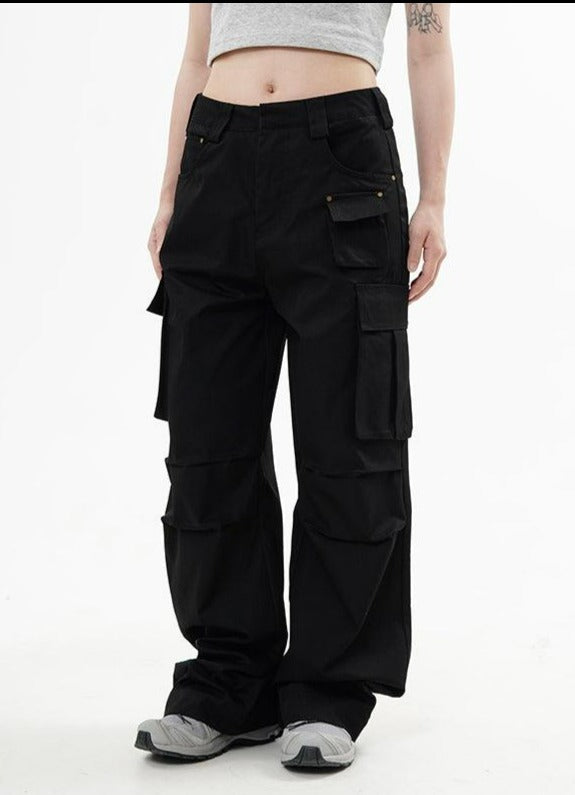 Knee Pleated Loose Cargo Pants Korean Street Fashion Pants By Made Extreme Shop Online at OH Vault