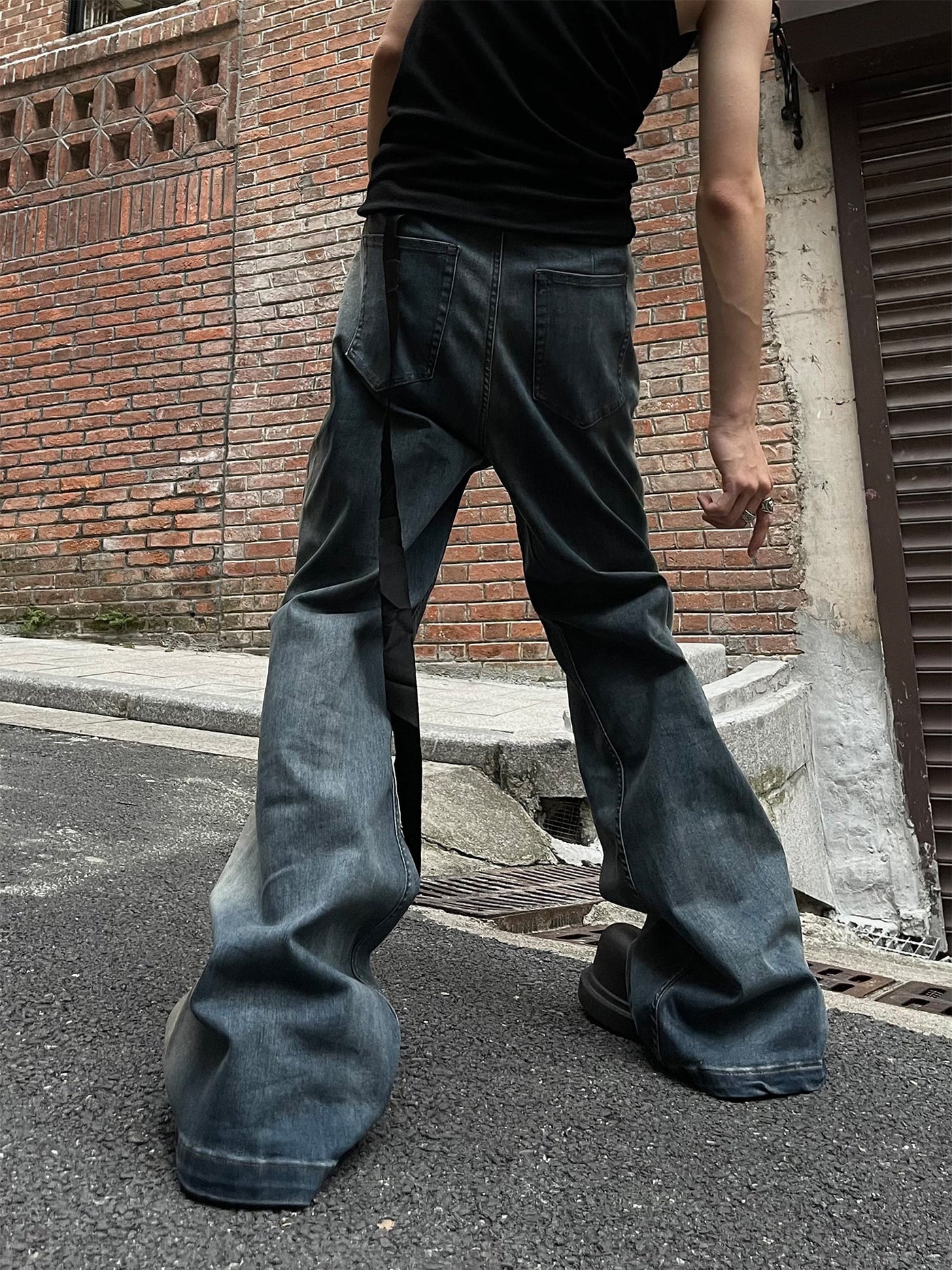 MaxDstr Elastic Side Washed Flare Leg Jeans Korean Street Fashion Jeans By MaxDstr Shop Online at OH Vault
