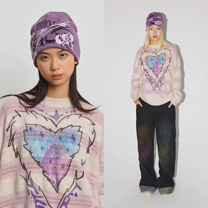Contrast Doodle Knit Hat Korean Street Fashion Hat By Conp Conp Shop Online at OH Vault