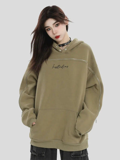Cursive Logo Loose Hoodie Korean Street Fashion Hoodie By INS Korea Shop Online at OH Vault