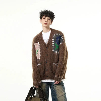 Patch Effect Buttoned Cardigan Korean Street Fashion Cardigan By 77Flight Shop Online at OH Vault