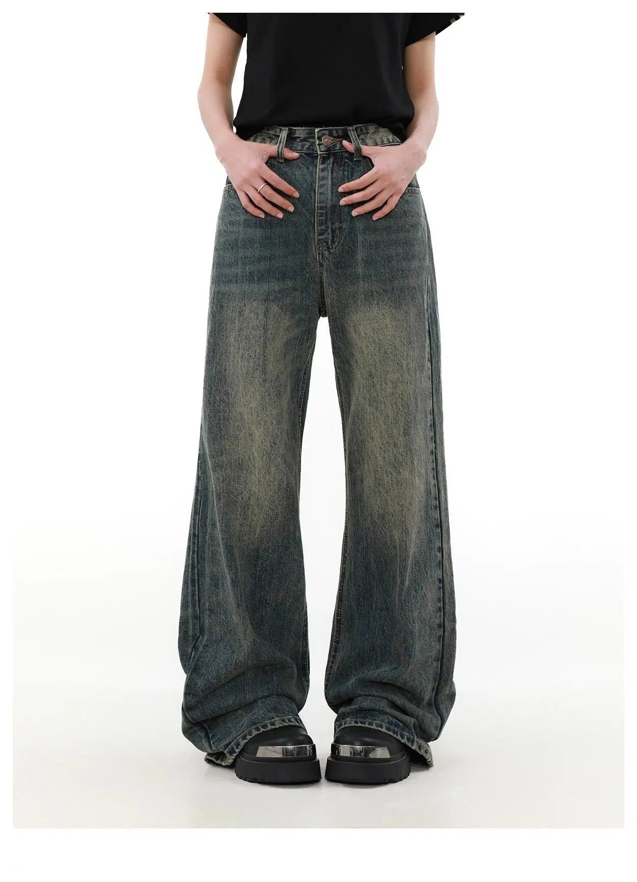 Washed Clean Fit Straight Jeans Korean Street Fashion Jeans By Mr Nearly Shop Online at OH Vault