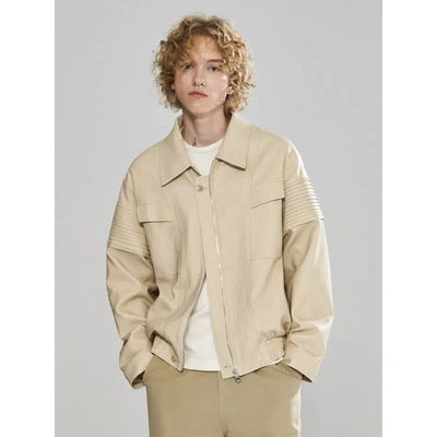 Flap Pocket Zipped Leather Jacket Korean Street Fashion Jacket By 11St Crops Shop Online at OH Vault