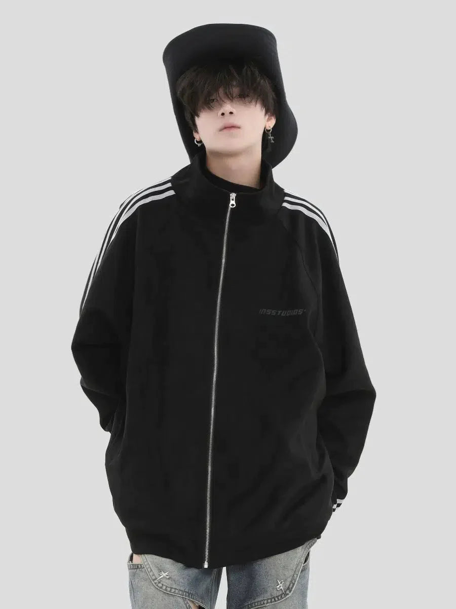 Zip-Up Side Lines Jacket Korean Street Fashion Jacket By INS Korea Shop Online at OH Vault