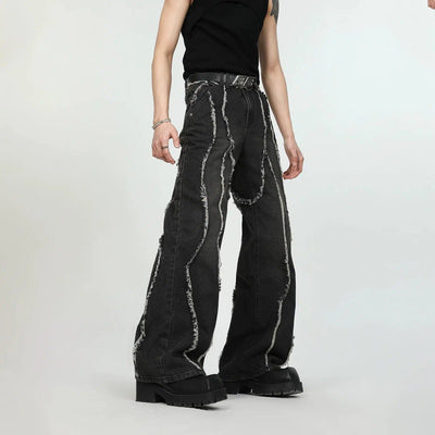 Distressed Abstract Lines Jeans Korean Street Fashion Jeans By Turn Tide Shop Online at OH Vault