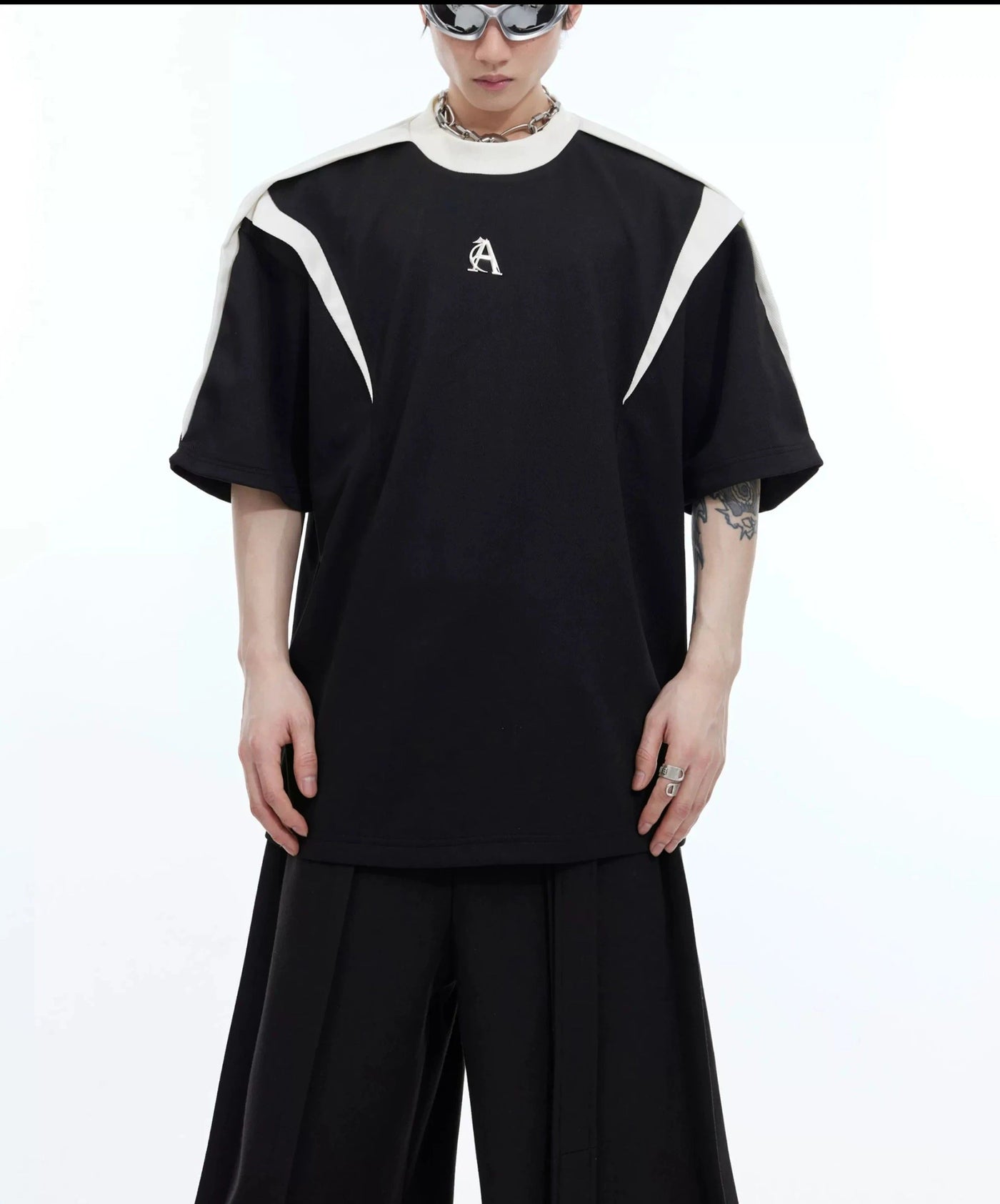Lettered Accent Contrast T-Shirt Korean Street Fashion T-Shirt By Argue Culture Shop Online at OH Vault