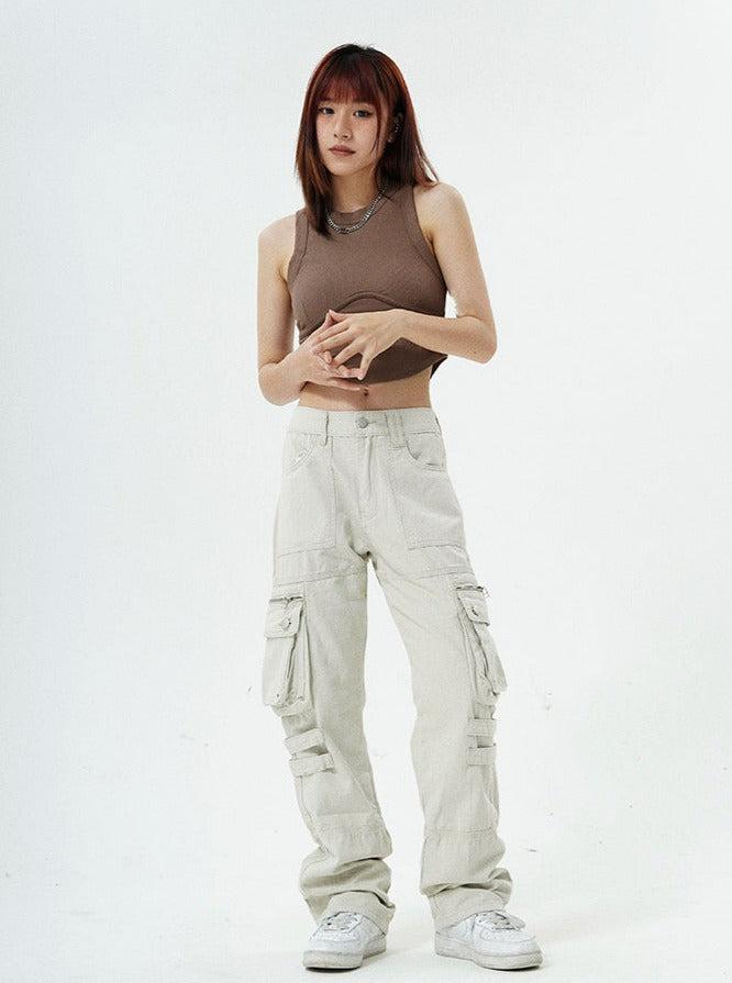 Made Extreme Multi-Pocket Strap Cargo Pants Korean Street Fashion Pants By Made Extreme Shop Online at OH Vault