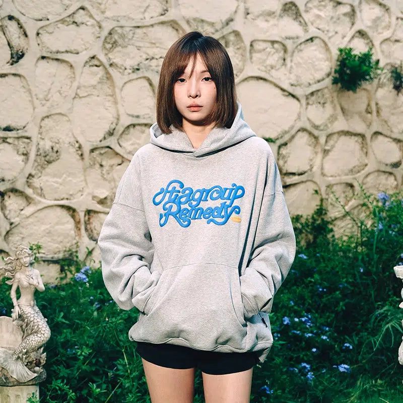 Contrast Logo Comfty Hoodie Korean Street Fashion Hoodie By Remedy Shop Online at OH Vault