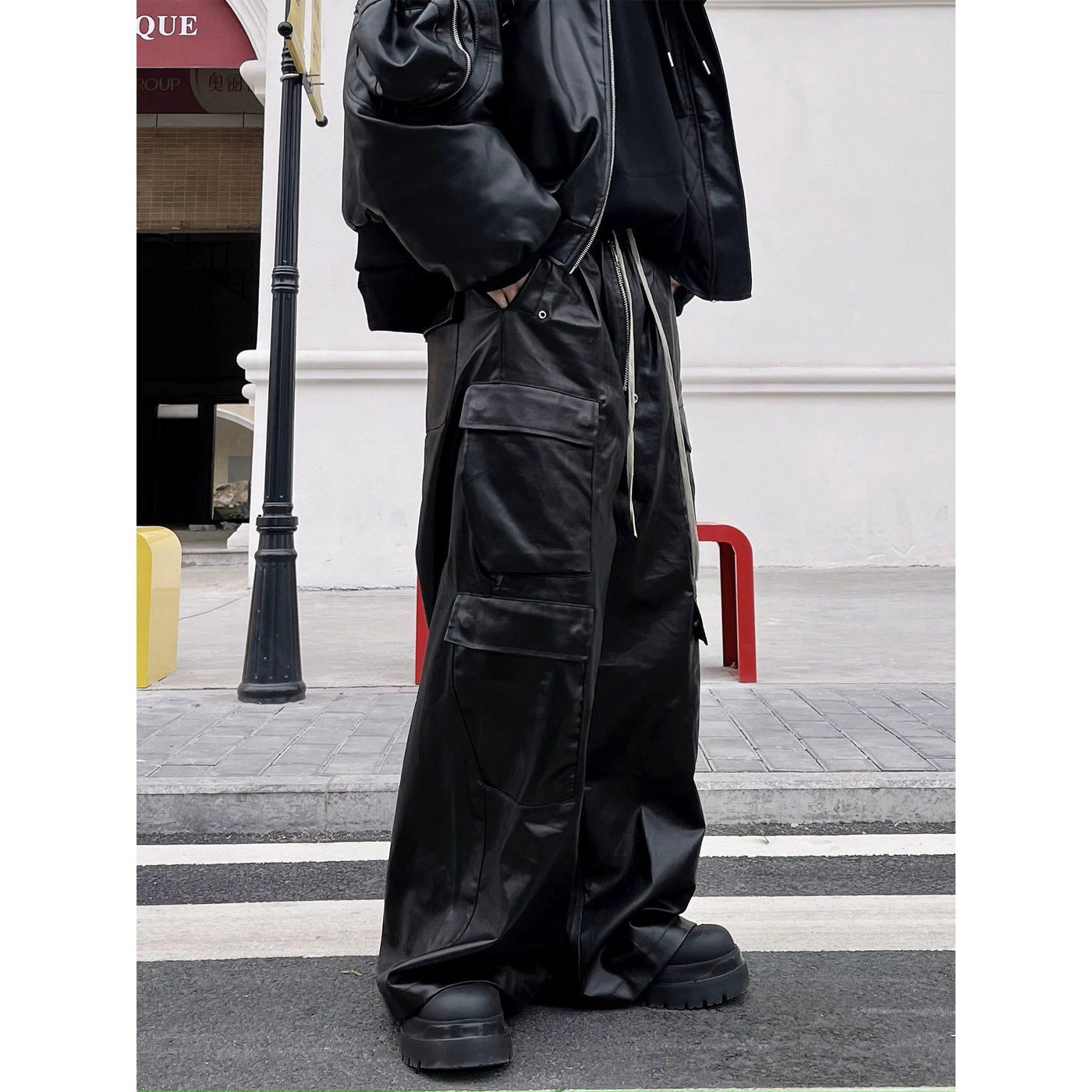 Drawstring Pleats Zip Leather Cargo Pants Korean Street Fashion Pants By Blacklists Shop Online at OH Vault