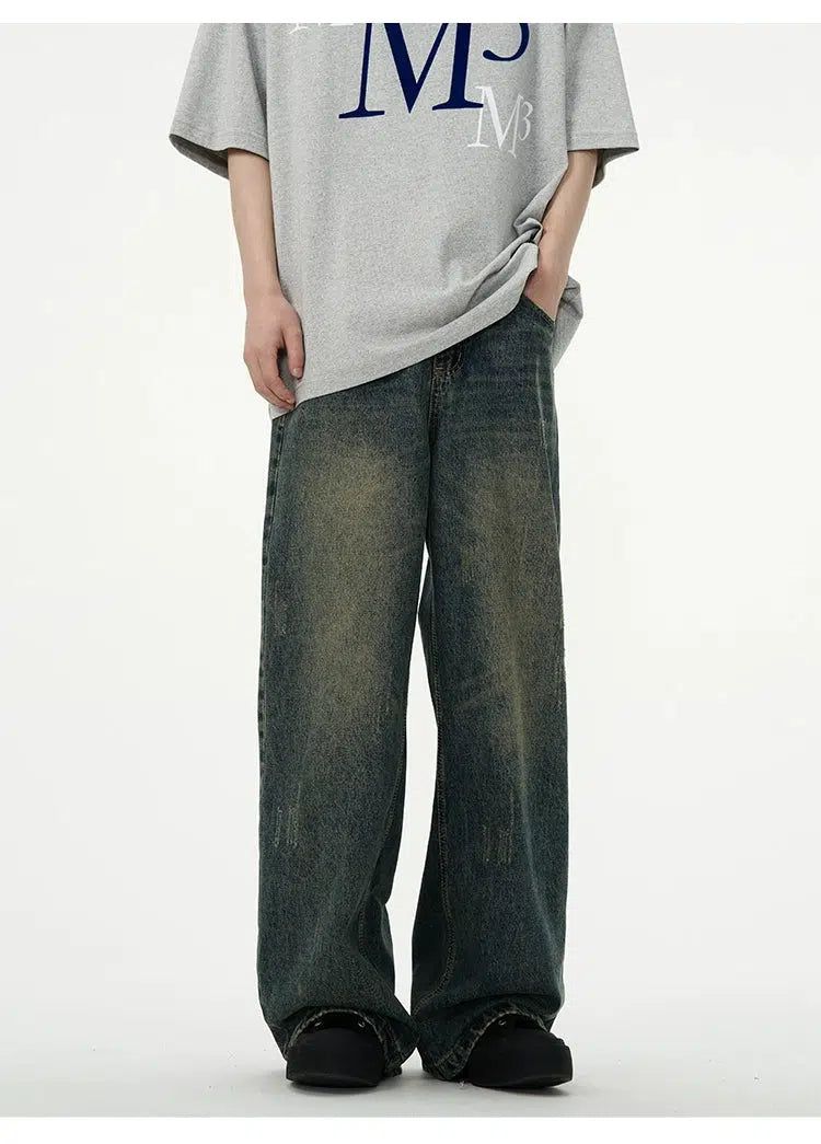 Stone Washed Loose Fit Jeans Korean Street Fashion Jeans By 77Flight Shop Online at OH Vault