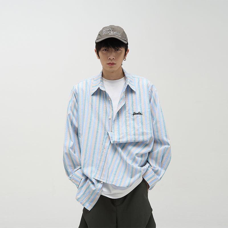 77Flight Breast Pocket Embroidered Plaid Shirt Korean Street Fashion Shirt By 77Flight Shop Online at OH Vault