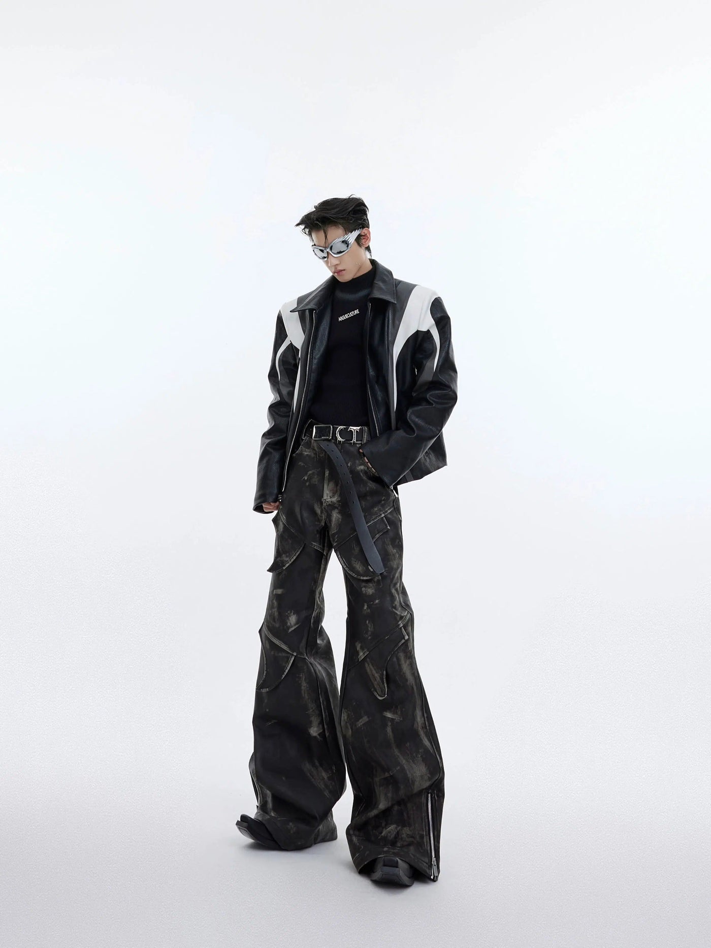 Smudges Detail Wide Leather Pants Korean Street Fashion Pants By Argue Culture Shop Online at OH Vault