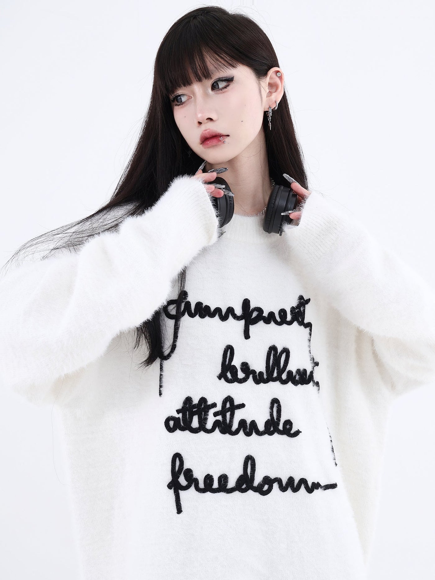 Embroidered Slogan Faux Sweater Korean Street Fashion Sweater By Jump Next Shop Online at OH Vault