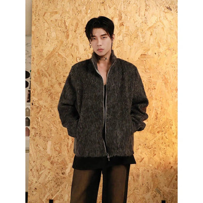 Hazy Stand Collar Fur Jacket Korean Street Fashion Jacket By Mr Nearly Shop Online at OH Vault