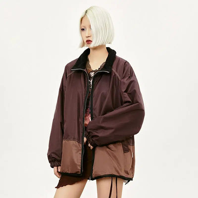 Color Block Loose Zip-Up Jacket Korean Street Fashion Jacket By Made Extreme Shop Online at OH Vault