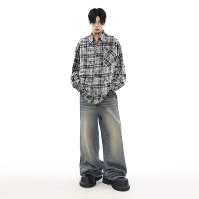 Mr Nearly Brushed Plaid Long Sleeve Shirt Korean Street Fashion Shirt By Mr Nearly Shop Online at OH Vault
