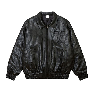 Sleek Embossed Letter PU Leather Jacket Korean Street Fashion Jacket By Mr Nearly Shop Online at OH Vault
