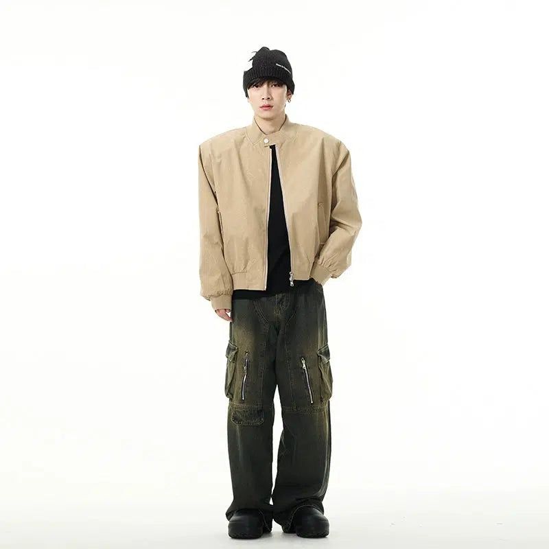 Cracked Print Wide Shoulder Bomber Jacket Korean Street Fashion Jacket By 77Flight Shop Online at OH Vault