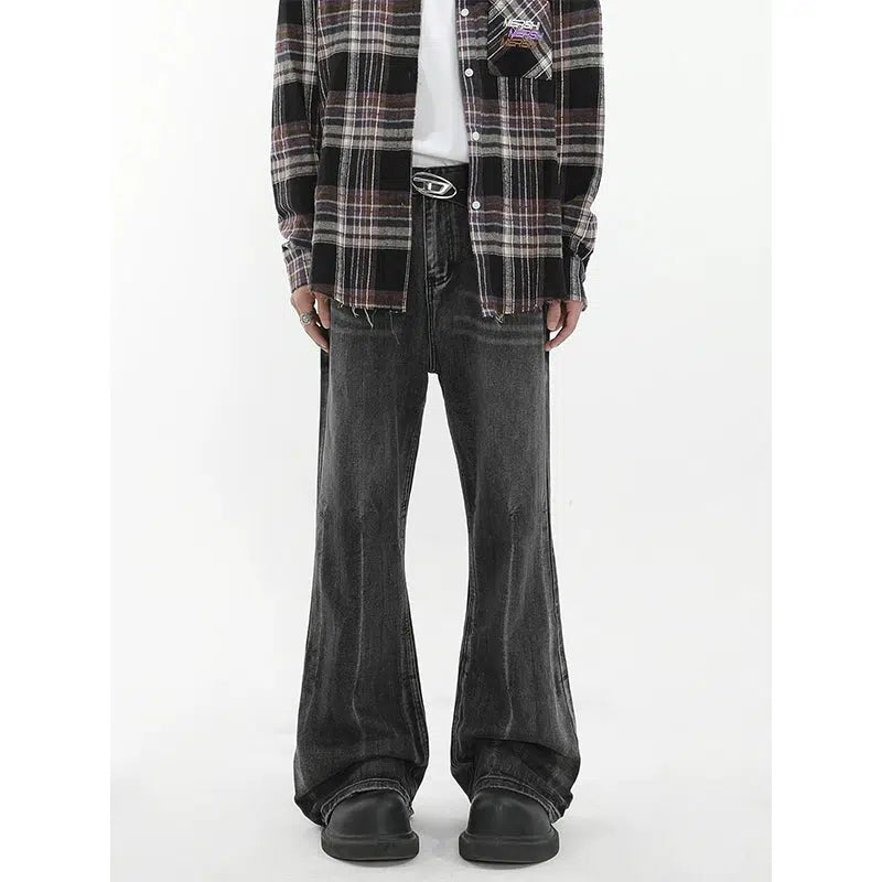 Whiskers Faded Lines Flare Jeans Korean Street Fashion Jeans By MaxDstr Shop Online at OH Vault